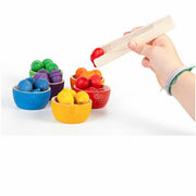 Grapat - 6 houten bakjes, 36 eikeltjes en pincet