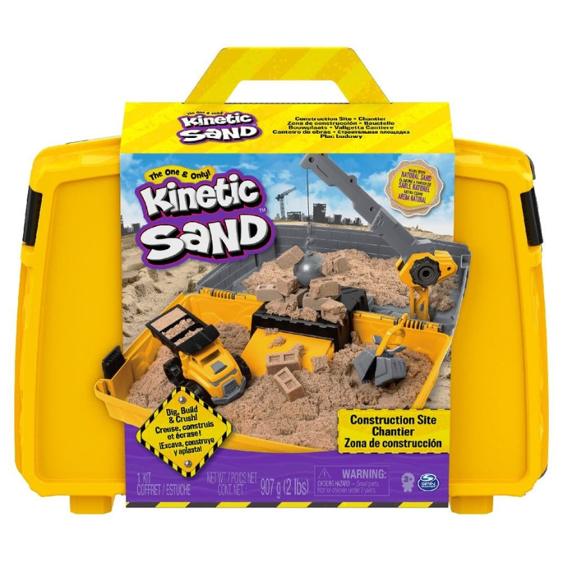 JEDWKFA Bouwplaats Kinetisch Zandset – 1 Kg Magisch Zand Met Zandbak, Voertuigen, Verkeersborden En Kasteelvormen – Sensorisch Speelgoed Voor Kinderen Vanaf 3 Jaar