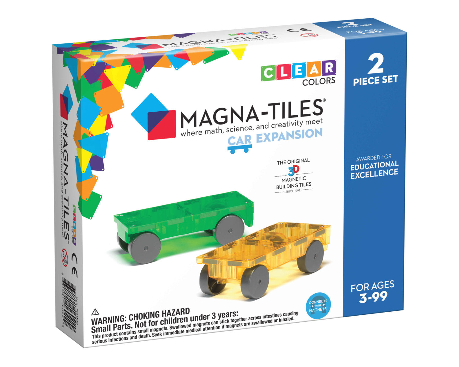 Magna Tiles - 2 stuks Cars Auto's Clear Colors - Constructiespeelgoed