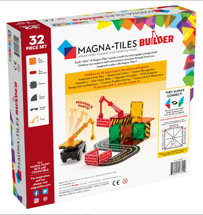 Magna Tiles - Builder Bouwplaats Set - Magnetisch Speelgoed 32st