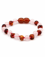 Barnsteen baby-peuter armbandje - cognac en rozenkwarts (14 cm)