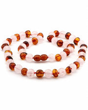 Barnsteen kinder kettinkje - cognac - rozenkwarts (38 cm)