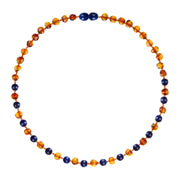 Barnsteen baby-peuter kettinkje - cognac - lapis lazuli (32 cm)