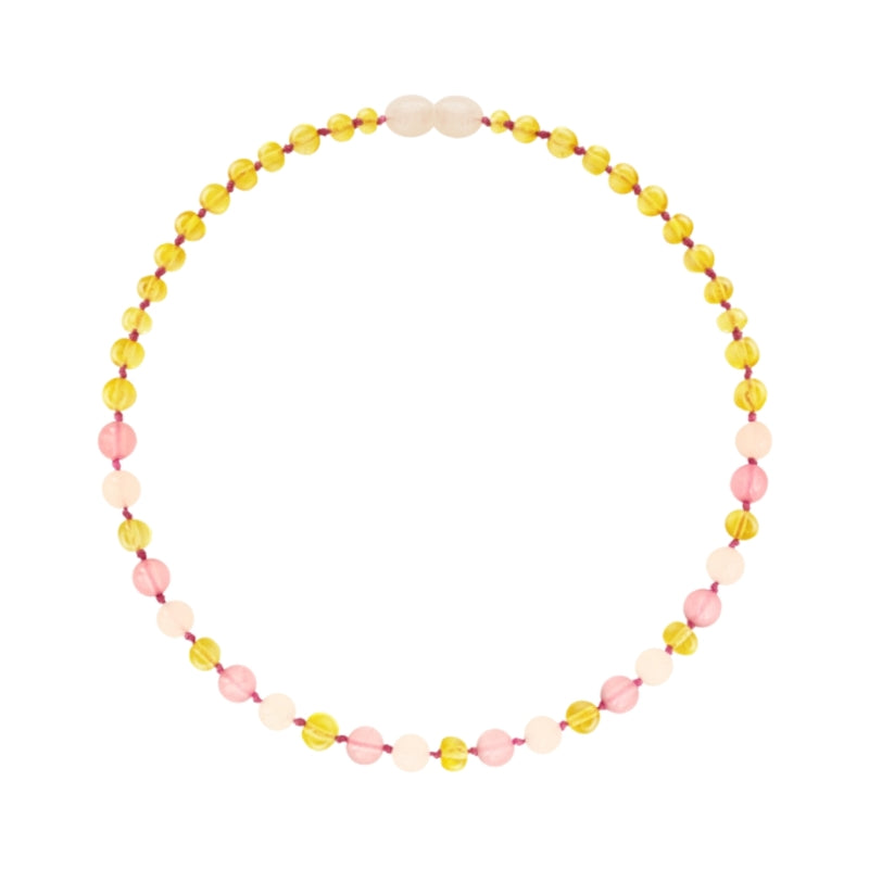 Barnsteen kinder kettinkje - lemon - rozenkwarts - jade (38 cm)