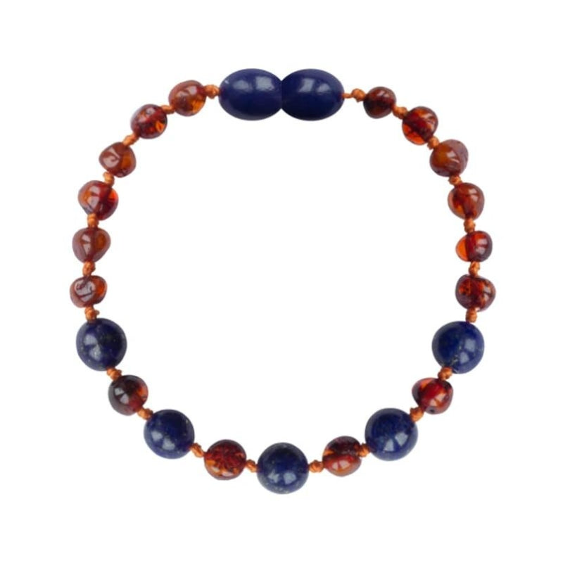 Barnsteen armband baby - cognac - lapis lazuli (14 cm)