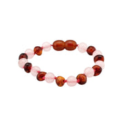 Barnsteen armband volwassenen - cognac - rozenkwarts (19 cm)