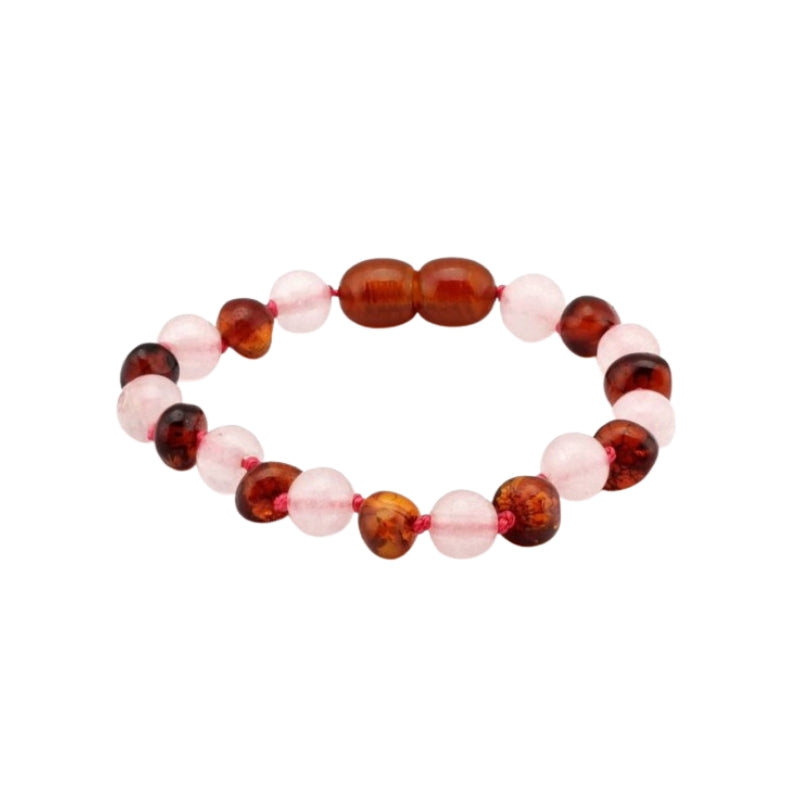 Barnsteen armband volwassenen - cognac - rozenkwarts (19 cm)
