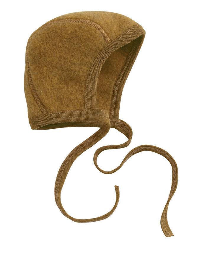 Engel Natur - 100% wol-fleece strikmutsje - Saffraan