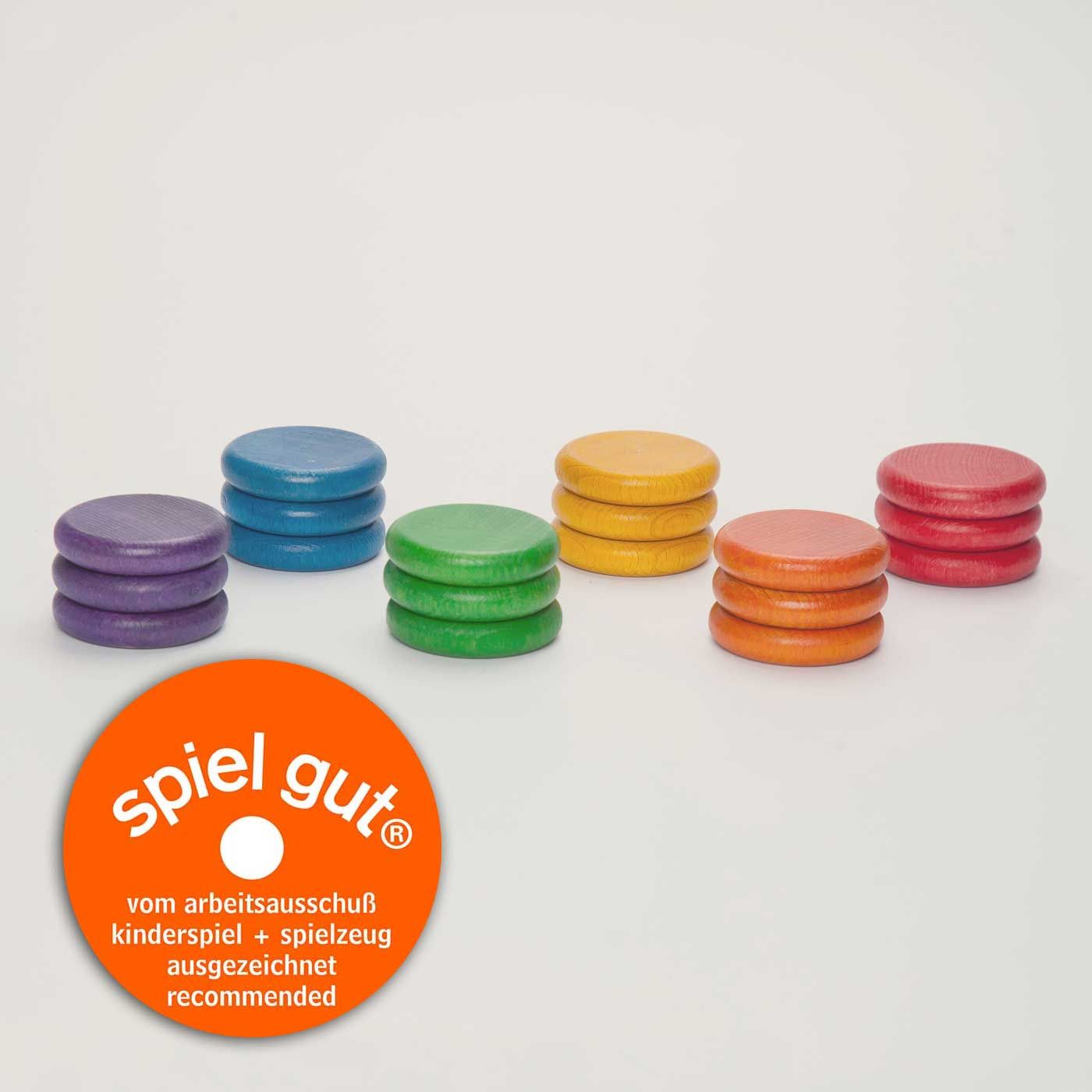 Grapat - 18 houten munten in 6 kleuren regenboog - Grapat