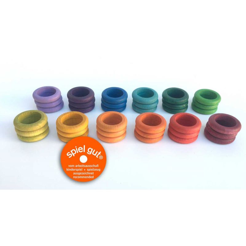Grapat - 36 houten ringen in 12 kleuren regenboog - Grapat