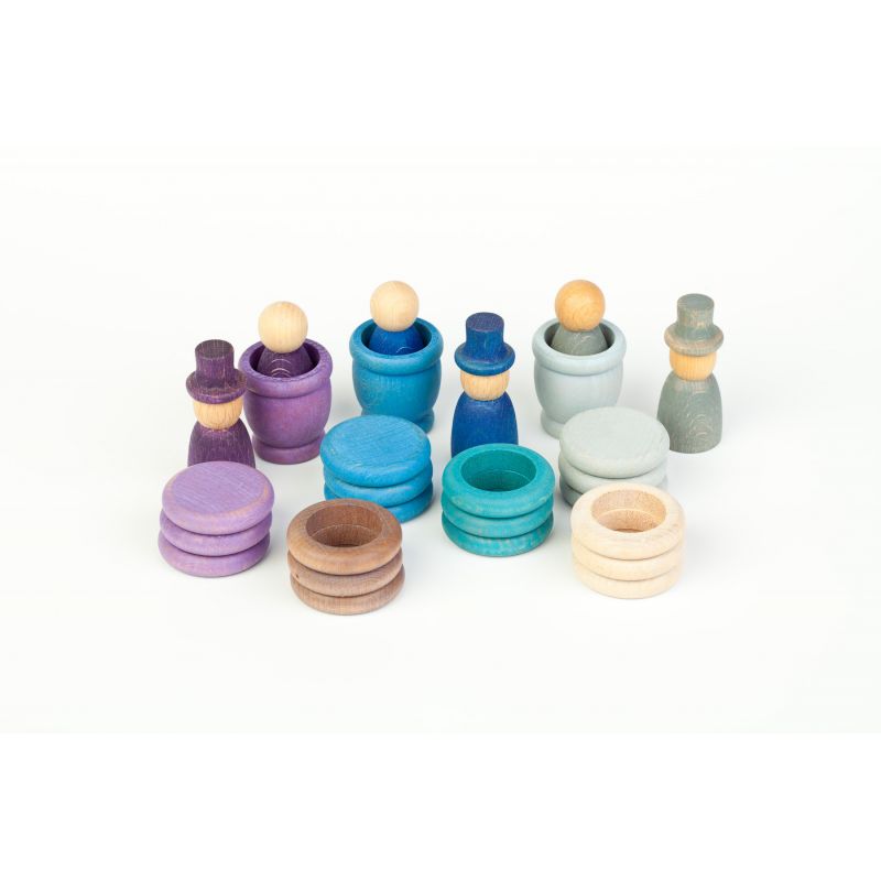 Grapat - Houten nins® poppetjes met ringen en schijfjes winter 27-delig - Grapat