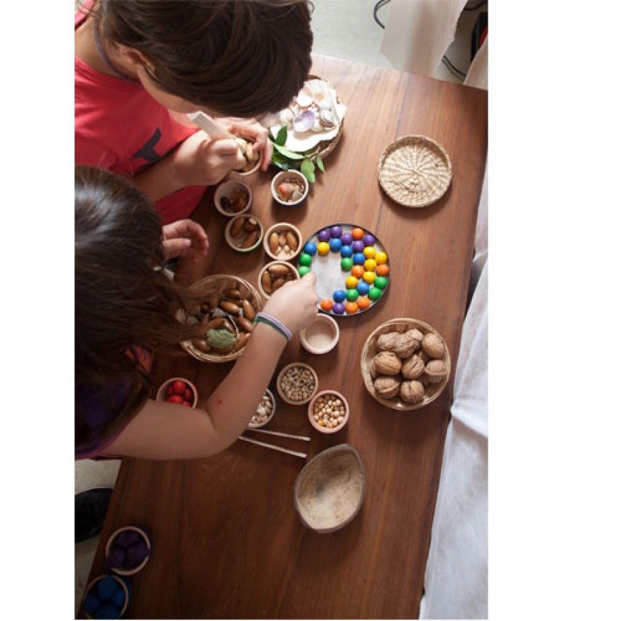 Grapat - 6 houten bakjes, 36 knikkers en pincet