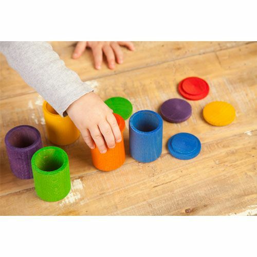 Grapat - 6 Houten Potjes met deksel regenboog - Grapat