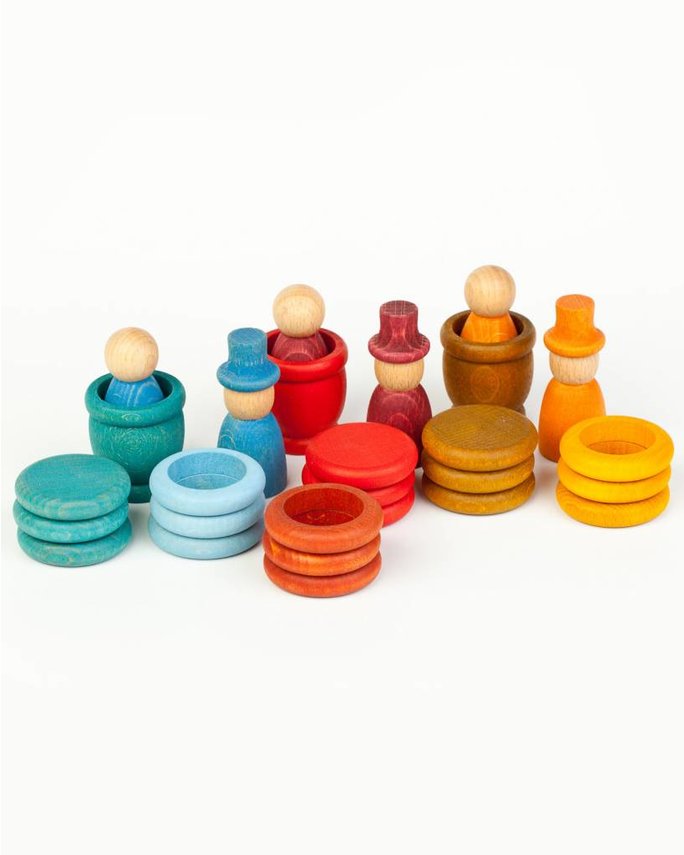 Grapat - houten nins® poppetjes met ringen en schijfjes - zomer 27-delig