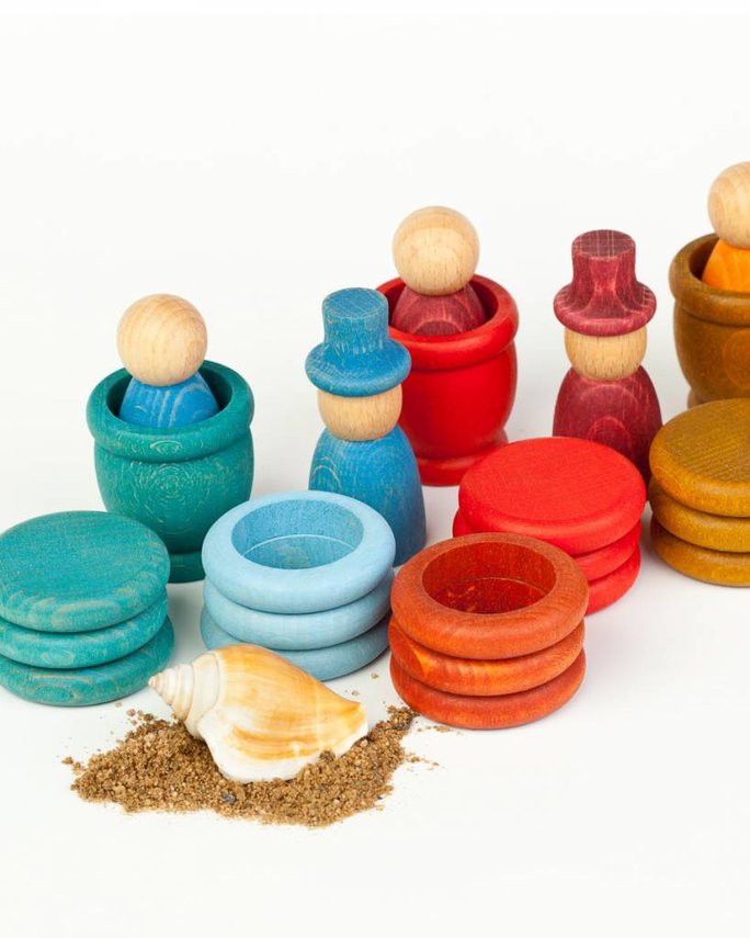 Grapat - houten nins® poppetjes met ringen en schijfjes - zomer 27-delig