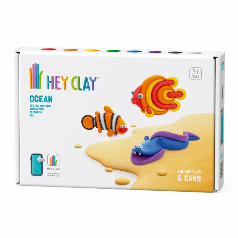 Hey Clay interactieve boetseerkleiset - 3 oceaandieren - discusvis clownvis en aal (6 potjes)