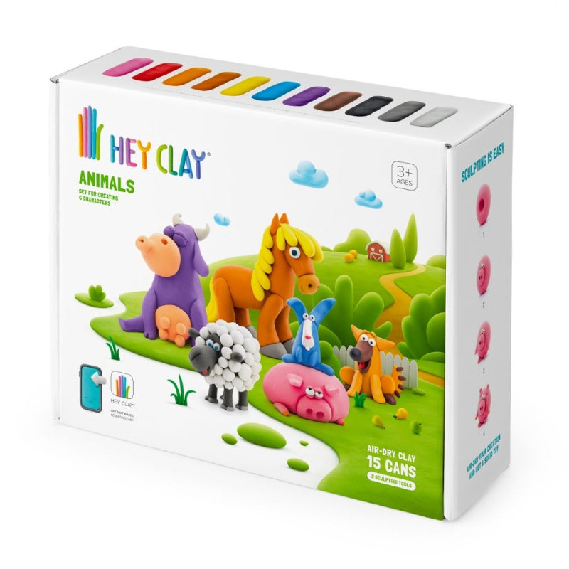 Hey Clay interactieve boetseerkleiset - 6 boerderijdieren (15 potjes)