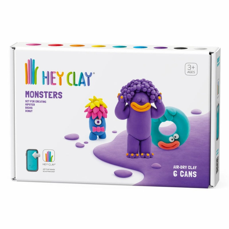 Hey Clay interactieve boetseerkleiset - 3 monsters - Hipster Bigwig en Donut (6 potjes)