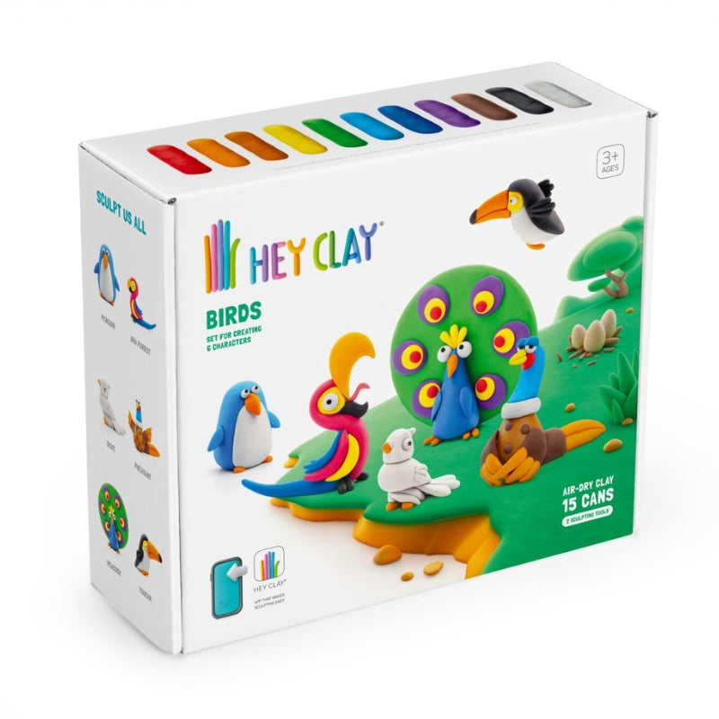 Hey Clay - Interactieve boetseerkleiset - 6 vogels (15 potjes)