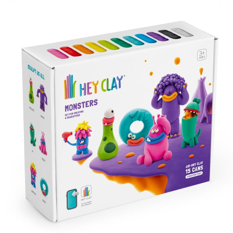 Hey Clay interactieve boetseerkleiset - 6 monsters (15 potjes)