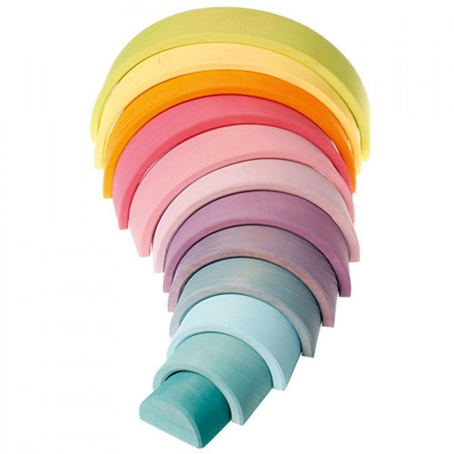Grimm's - Houten Regenboog Pastel Stapelaar Groot (12-delig) 36 cm