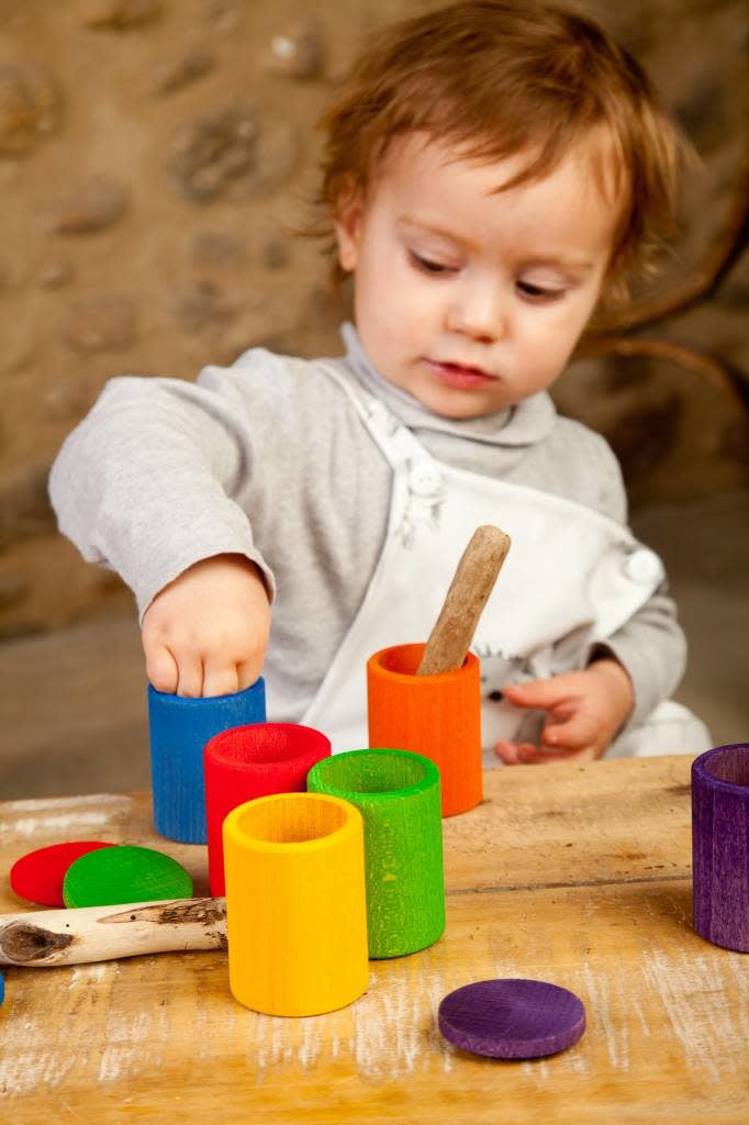 Grapat - 6 Houten Potjes met deksel regenboog - Grapat