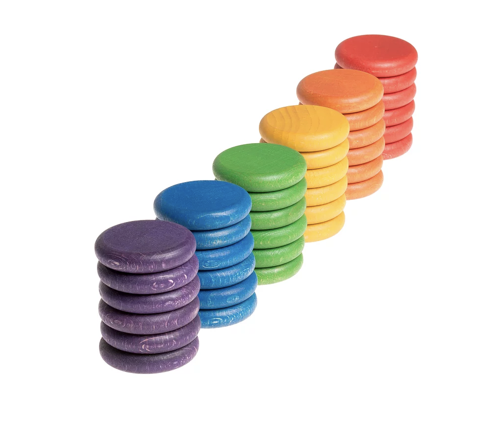 Grapat - 36 houten munten in 6 kleuren regenboog - Grapat
