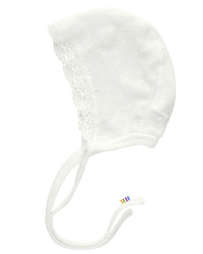 Joha - wol-zijde strikmuts met kant - Naturel