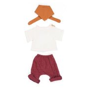 Kledingsetje bruin-wit-bordeaux rood (3-delig) voor Miniland jongenspoppen van 32 cm - Miniland