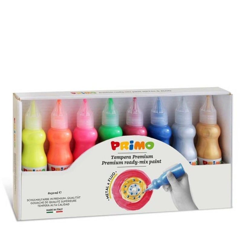 Plakkaatverfset met spuitflacon Metallic & Fluor (8 x 50 ml) - Primo