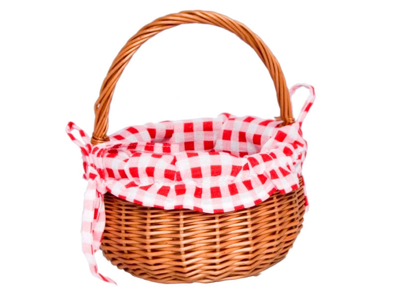Rieten mandje bekleed met rode stof 14x18cm