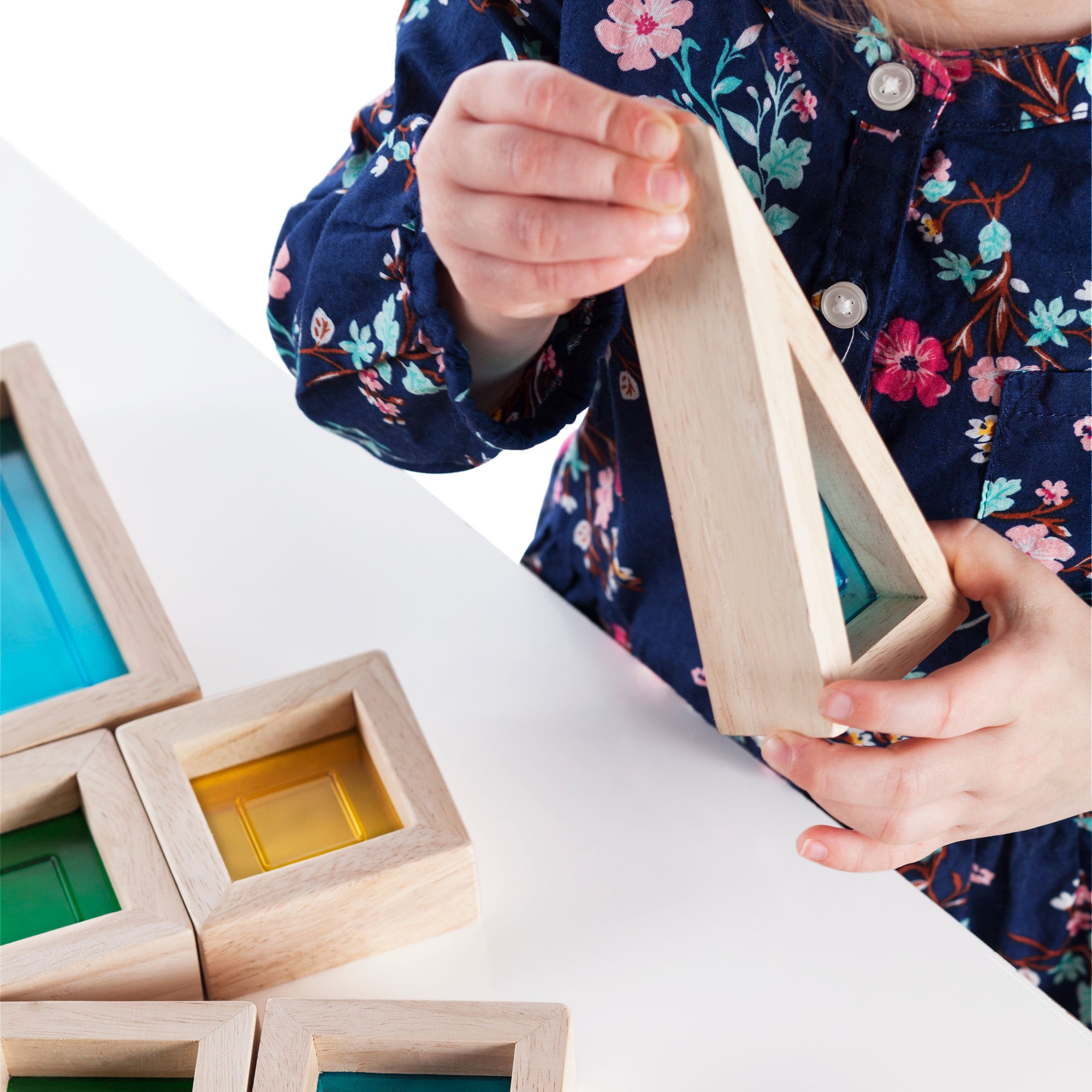 Guidecraft - 10 houten blokken met regenboog acrylglas
