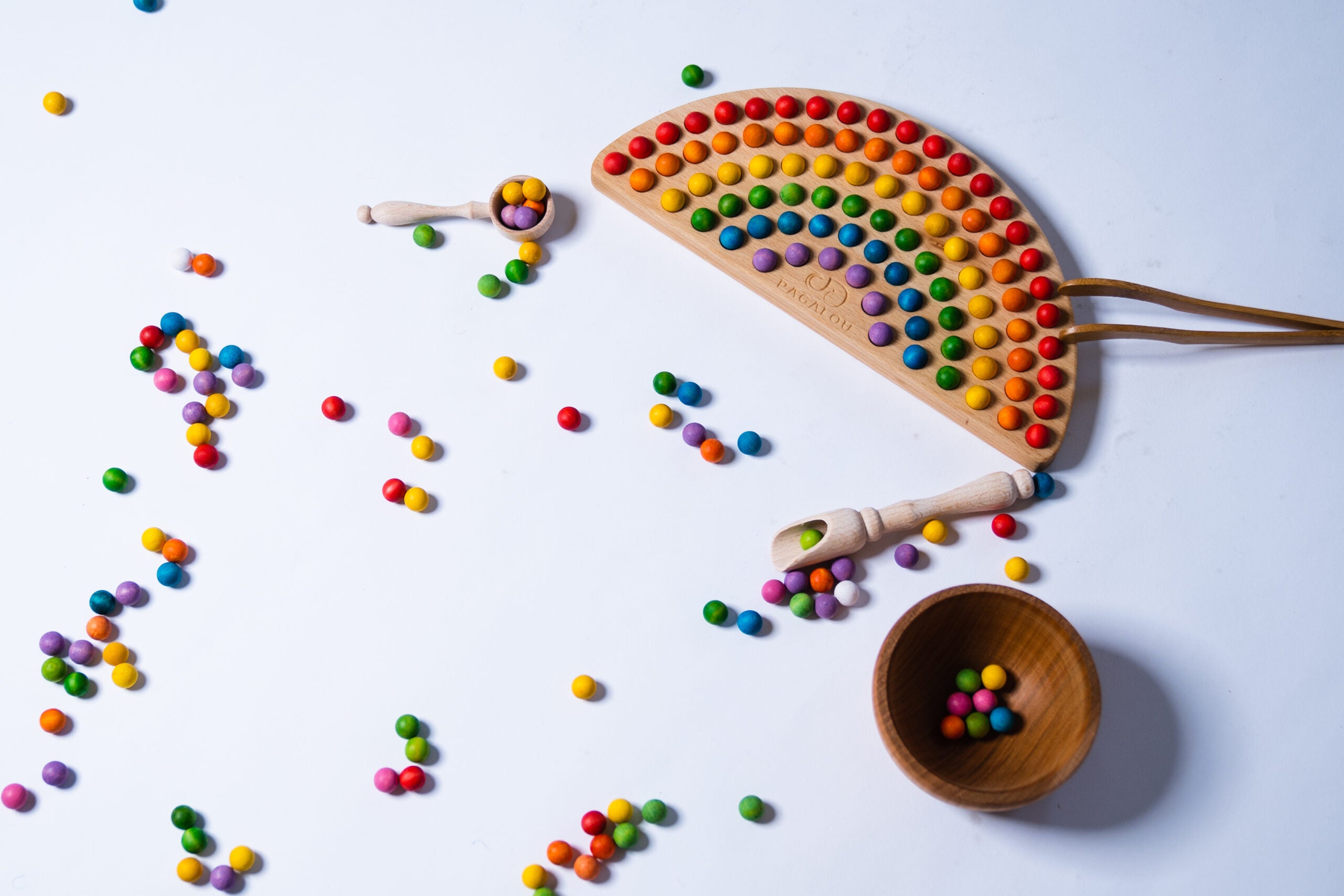 Pagalou - Montessori houten gekleurde ballen - 88 stuks 1,2cm diameter