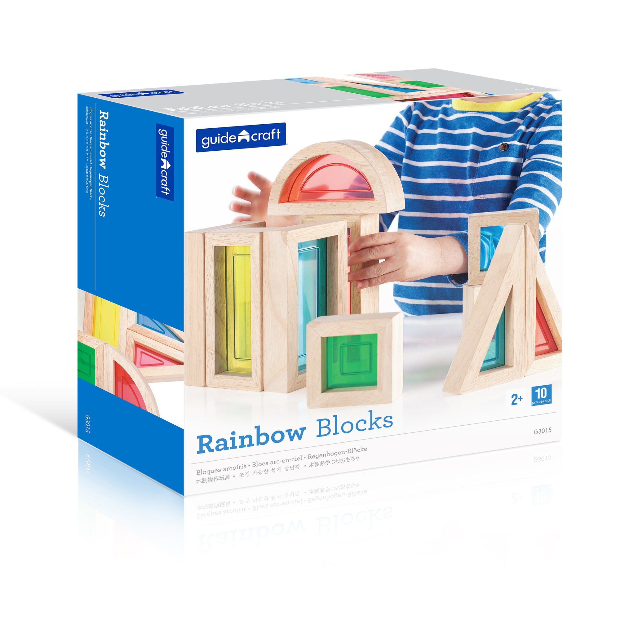 Guidecraft - 10 houten blokken met regenboog acrylglas