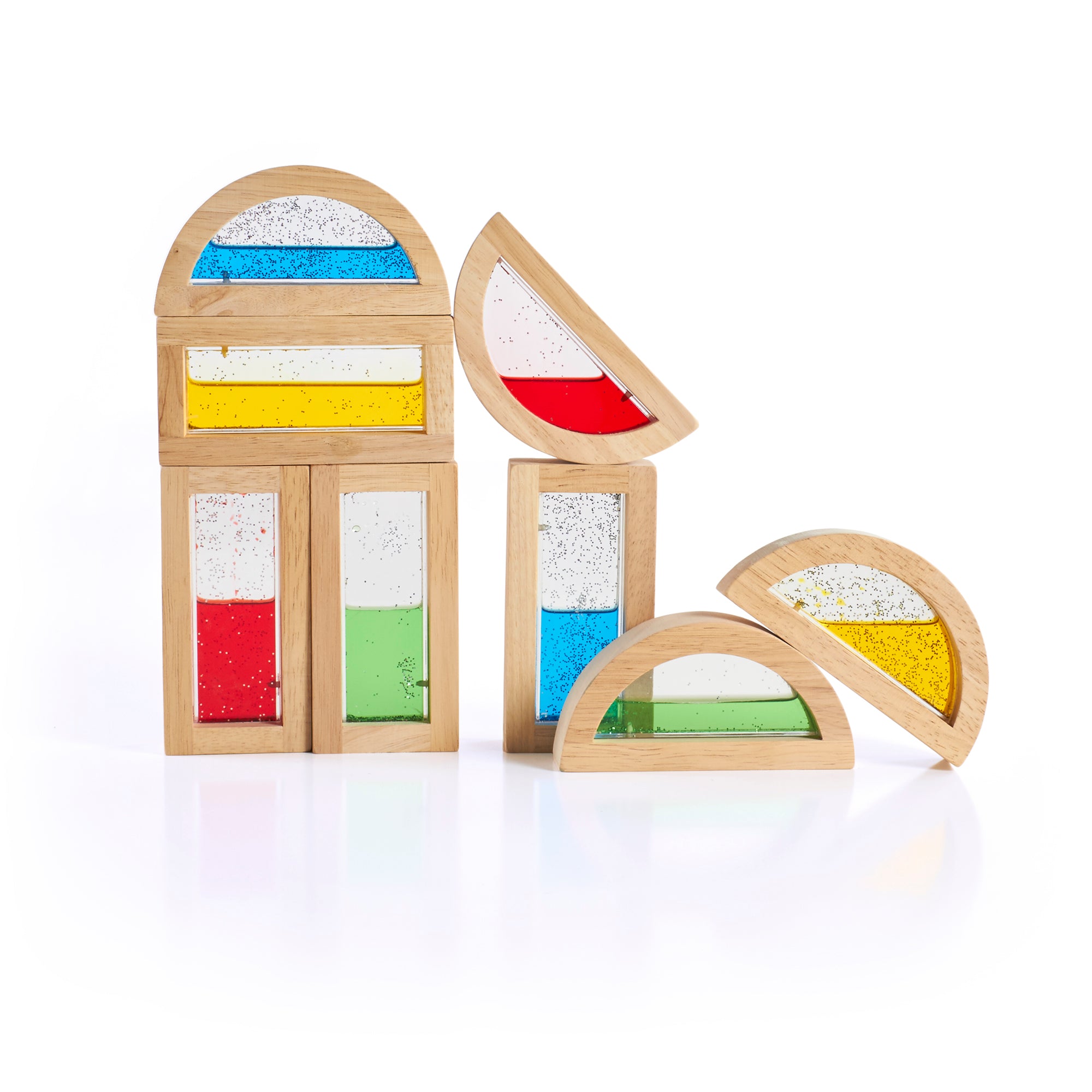 Guidecraft - 8 houten blokken gevuld met glinsterend water